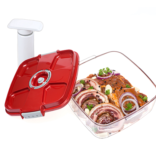 Marinating Vacuum Container - 2L, Square, Red (Vacuum Pump included)