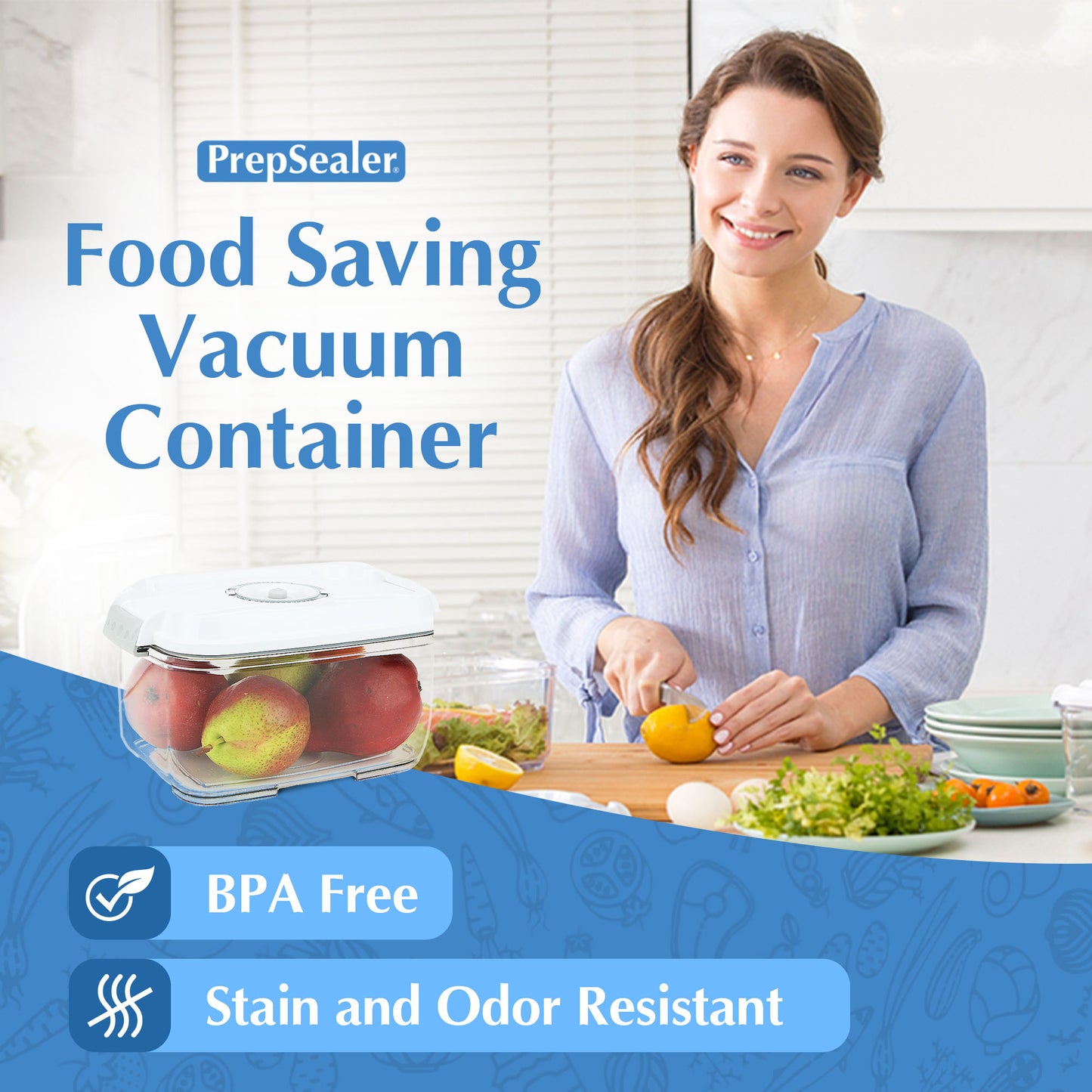 Prep & Seal BPA-Free TRITAN Vacuum Container 3pc Bundle Set (1.4 L, 2.0 L, Drip Tray, Pump)