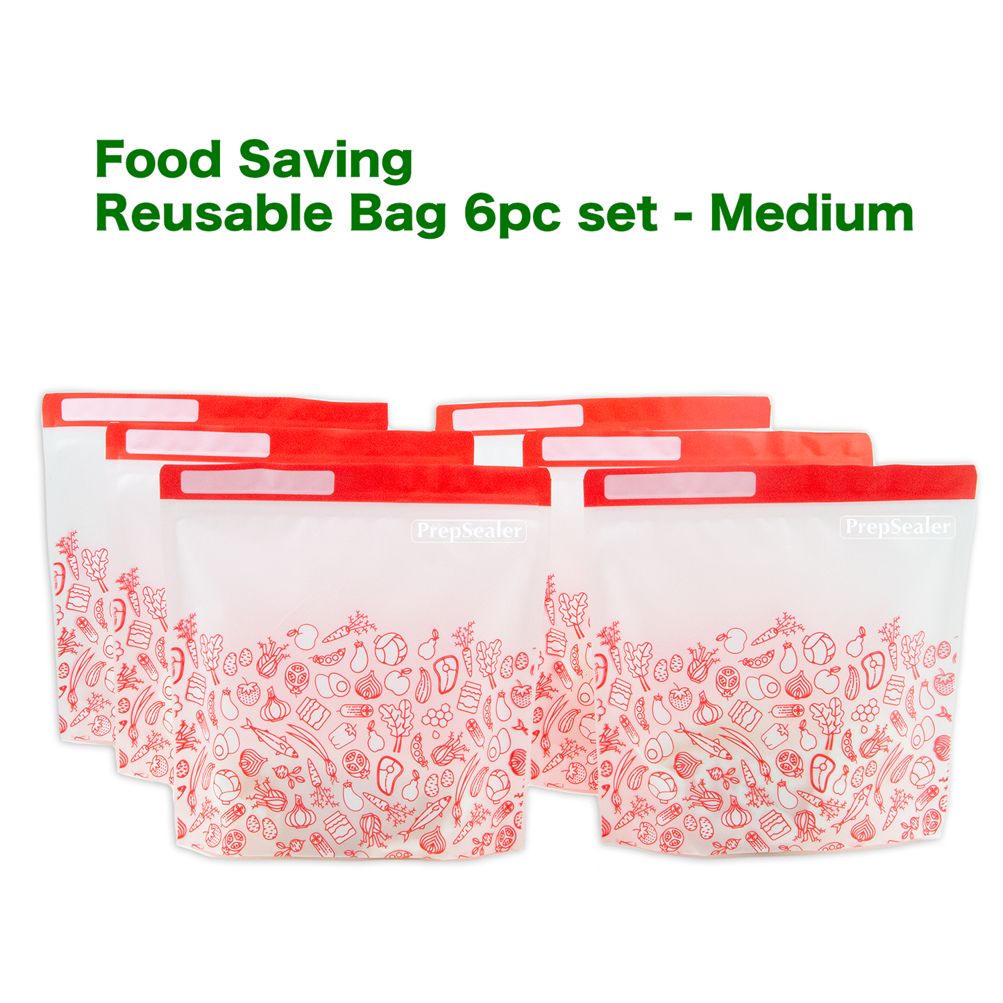 PrepSealer Food Saving Reusable Bag - Medium 6pc