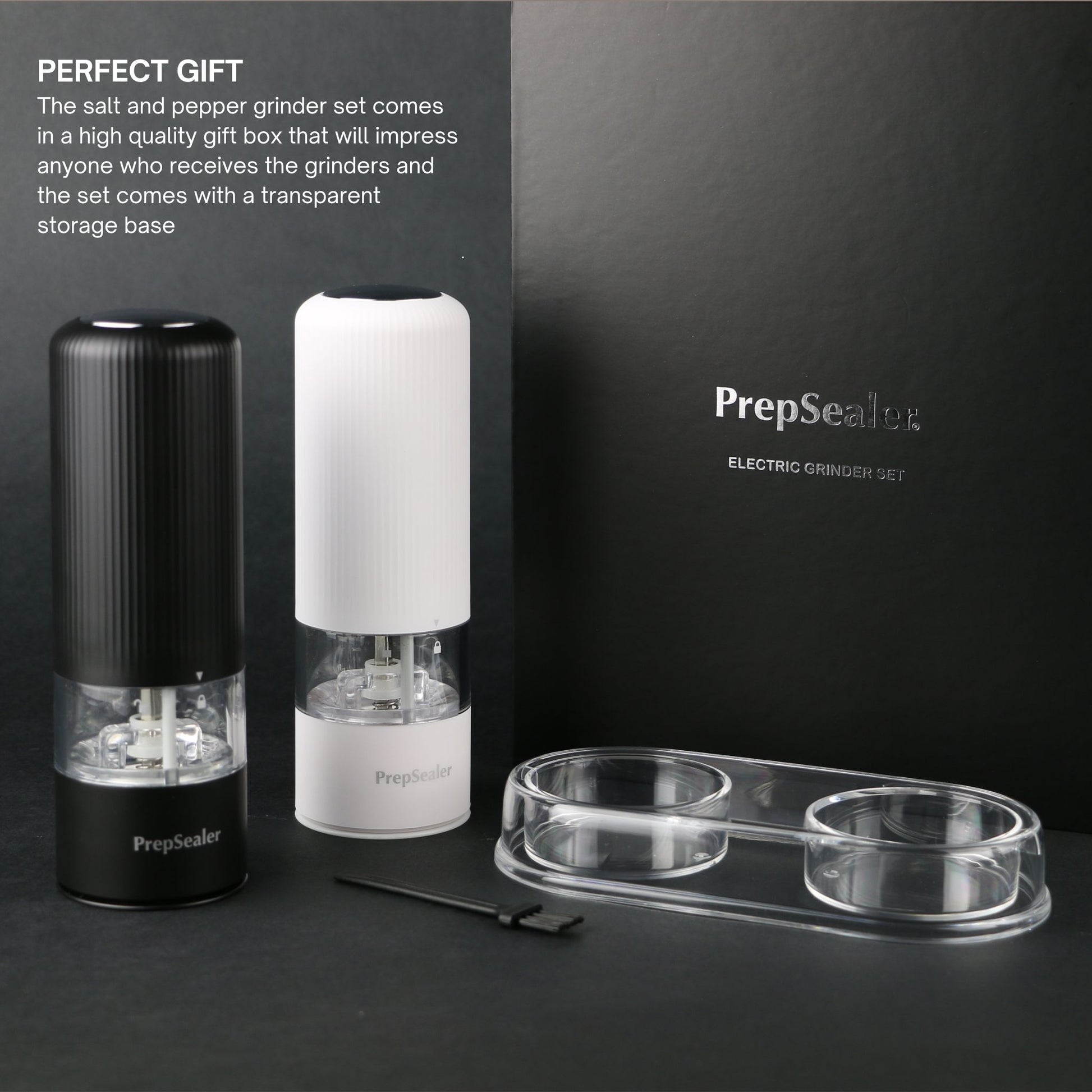 MaxiMills Premium Electric Salt & Pepper Grinder Set - USB Rechargeable, Adjustable Coarseness, LED Light