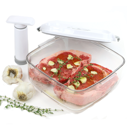 Marinating Vacuum Container - 2L, Square, White (Vacuum Pump included)
