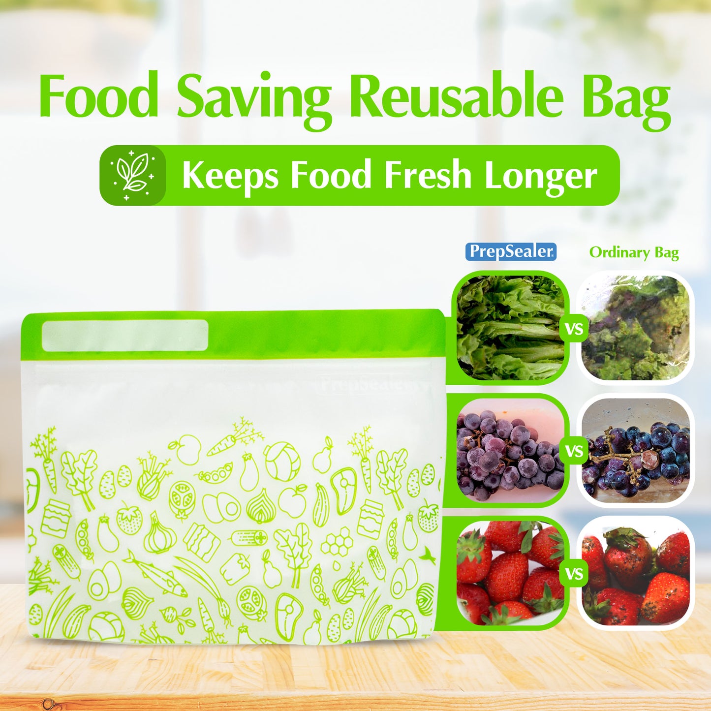PrepSealer Food Saving Reusable Bag - Small 6pc