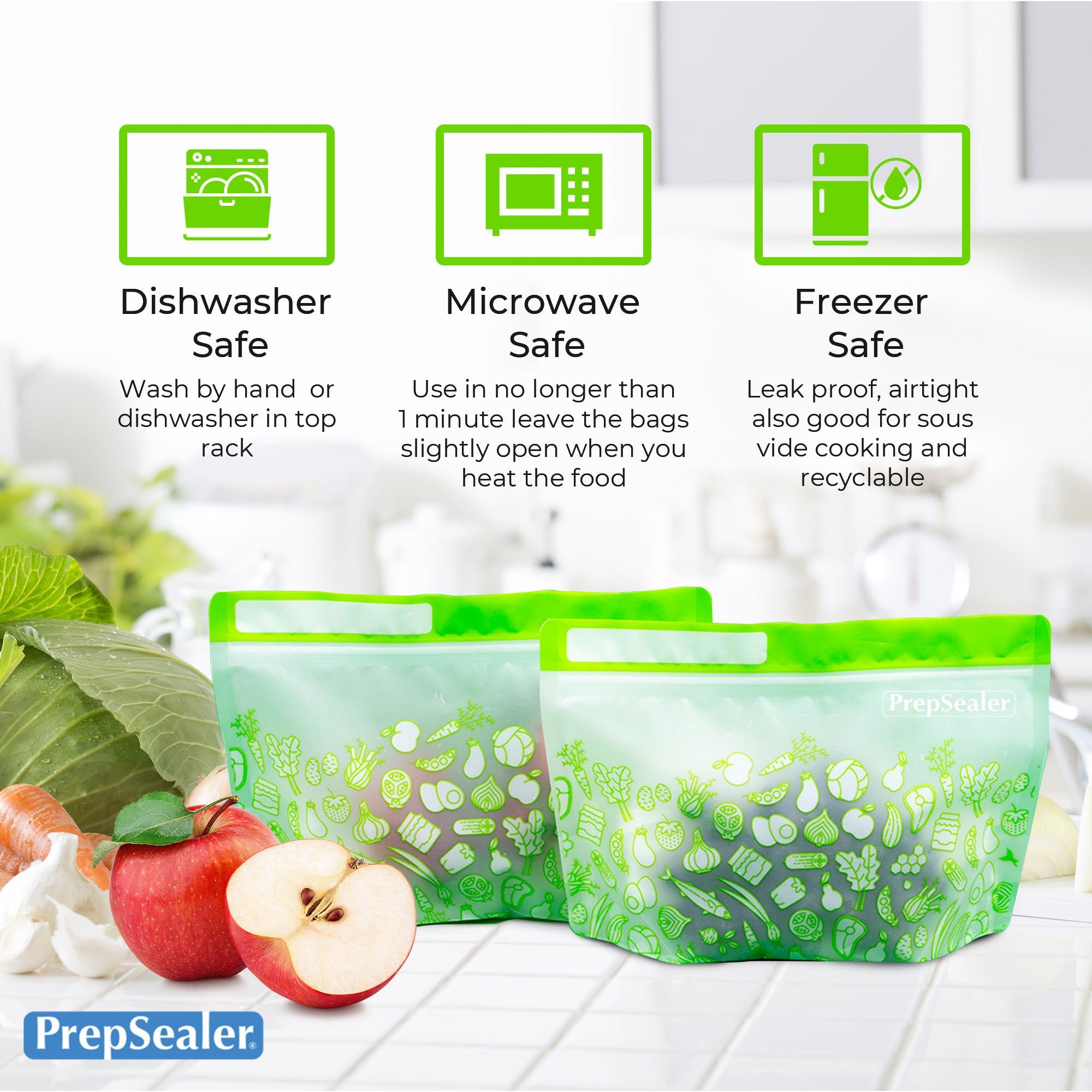 Keep Food Fresh 3X Times longer Food Saving Reusable Bag - Variety 10pc (3  Small, 3 Medium, 4 Large) – PrepSealer