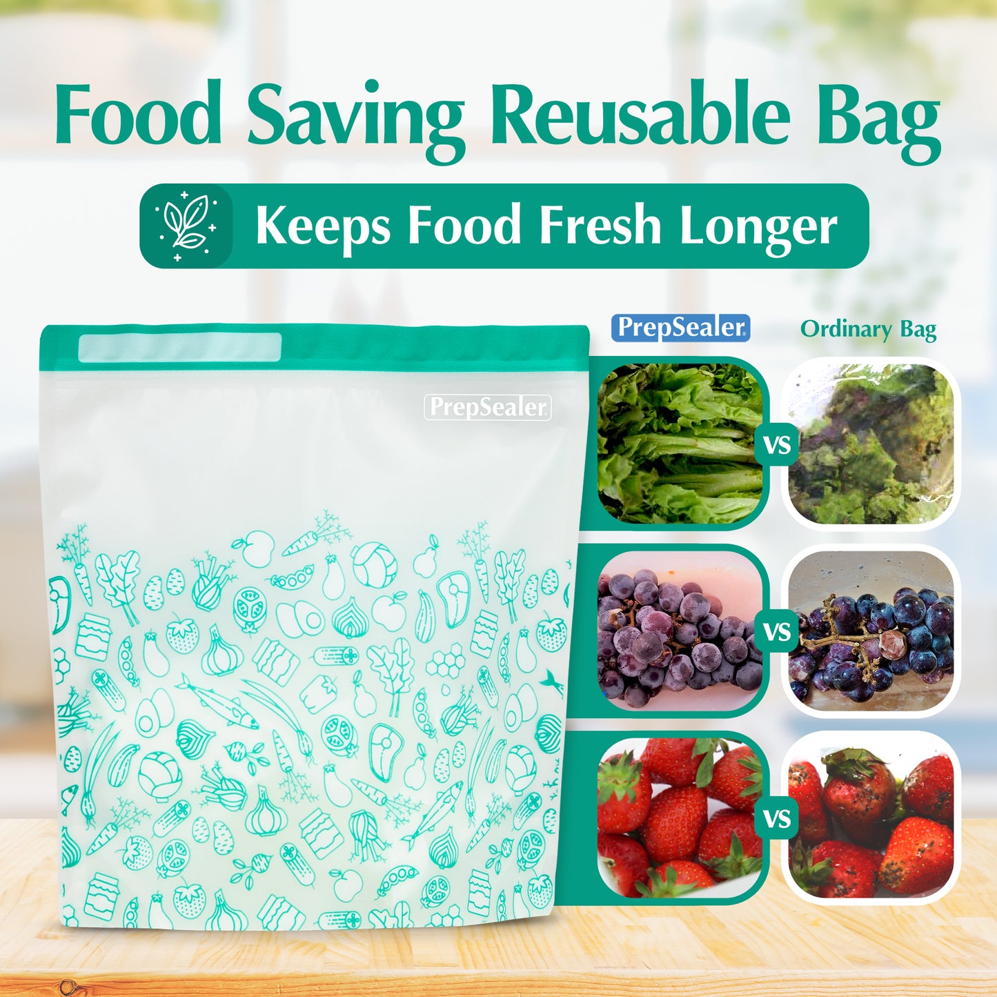 Food Saving Reusable Bag - Variety 10pc (5 Medium, 5 Large )