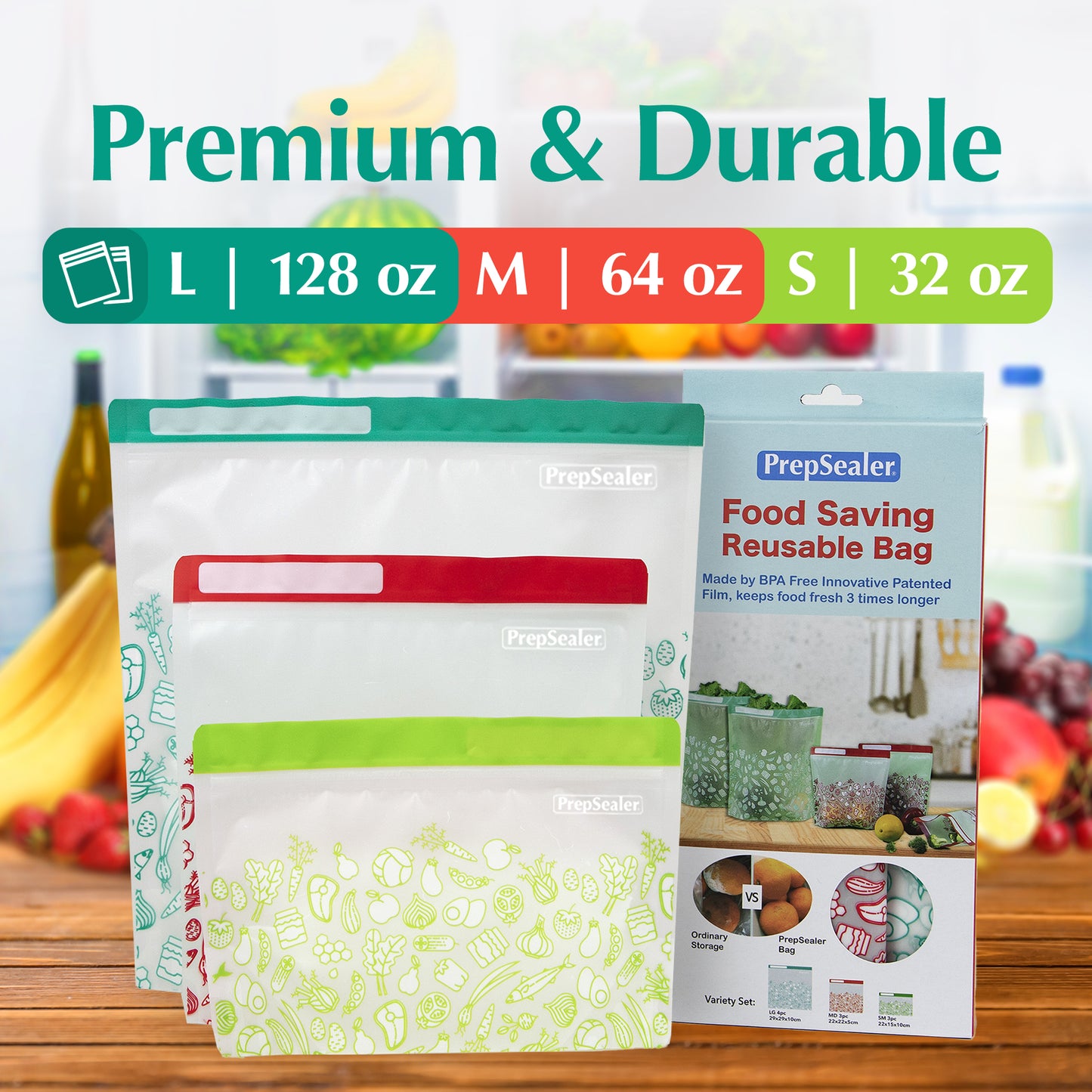 Food Saving Reusable Bag - 10PC (3 Small, 3 Medium, 4 Large)