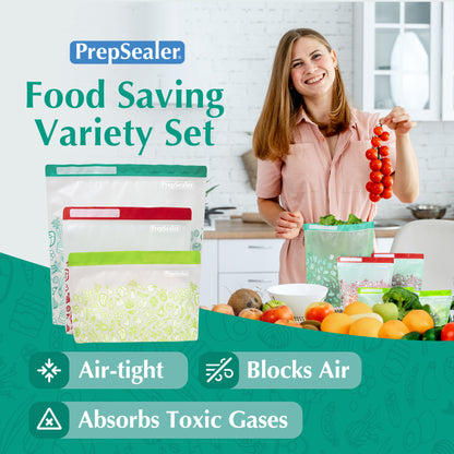 Food Saving Reusable Bag - 10PC (3 Small, 3 Medium, 4 Large)