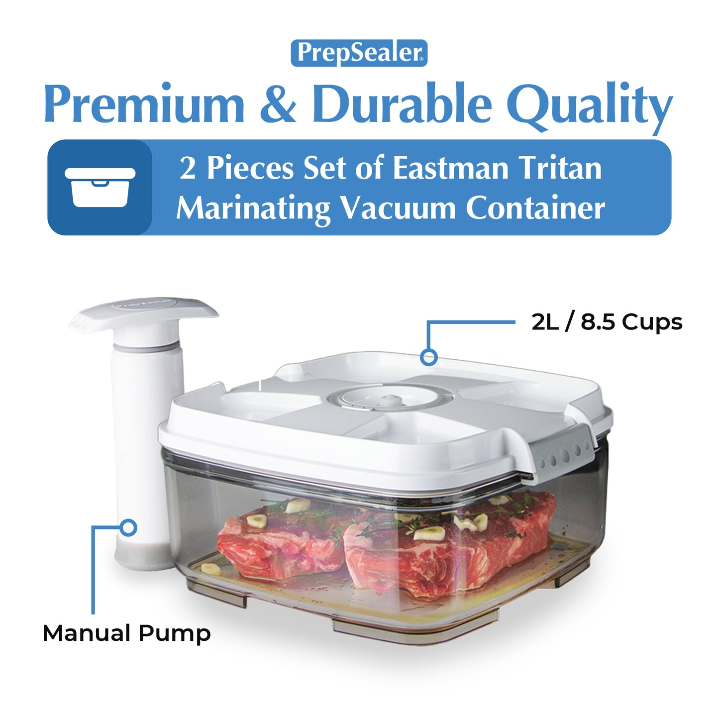Marinating Vacuum Container - 2L, Square, White (Vacuum Pump included)