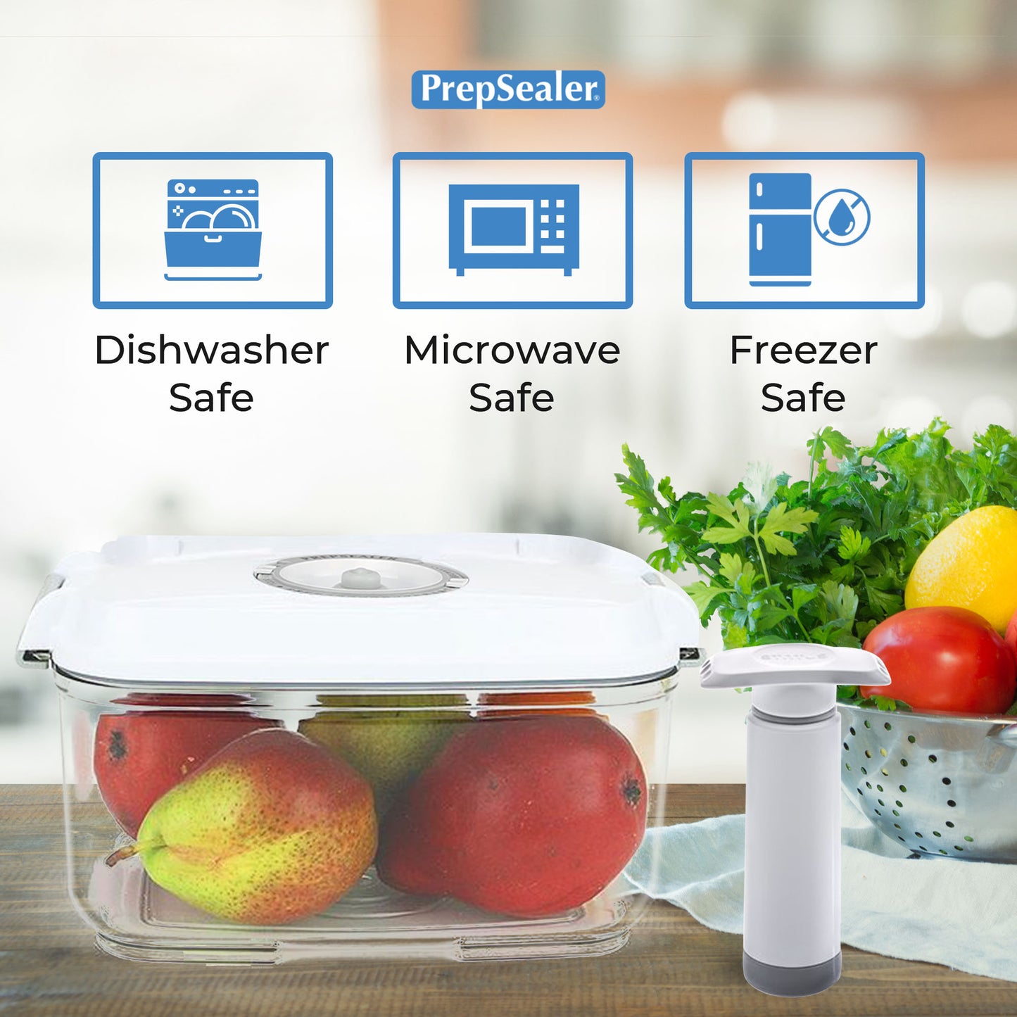 Prep & Seal BPA-Free TRITAN Vacuum Container 3pc Bundle Set (1.4 L, 2.0 L, Drip Tray, Pump)