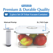 PrepSealer BPA Free Tritan Vacuum Container 3pc Bundle Set (1.4 L, 2.0 L, Drip Tray, Pump)