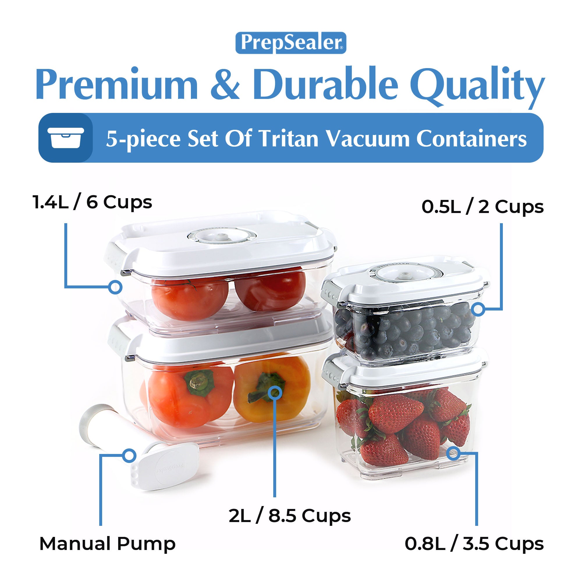 Set of 6 White (1.2L) - Food Storage Containers