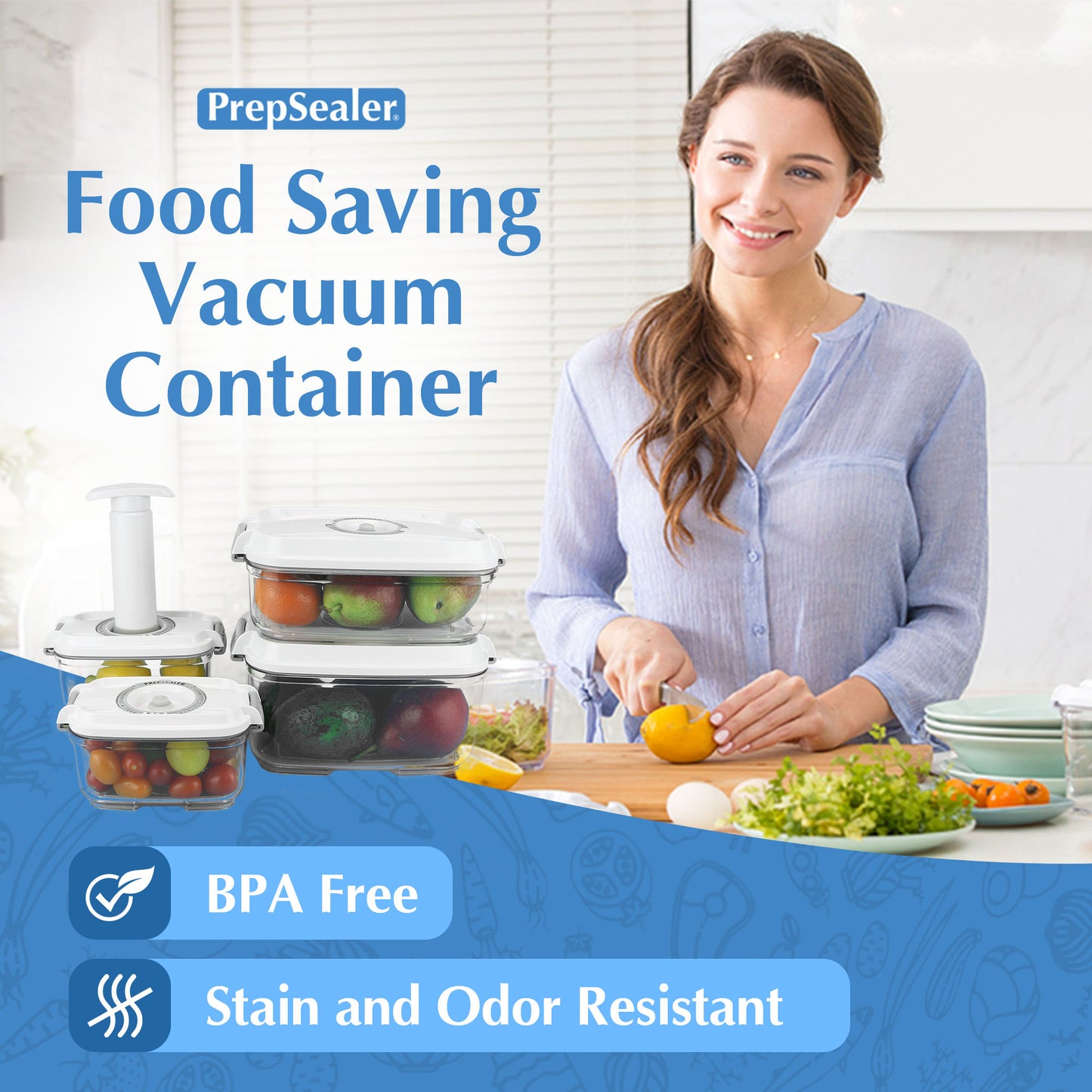 Prep & Seal BPA-Free TRITAN Vacuum Container 5pc Set (0.5L,0.8L,1.2L,2L,Pump)