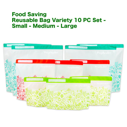 Food Saving Reusable Bag - 10PC (3 Small, 3 Medium, 4 Large)