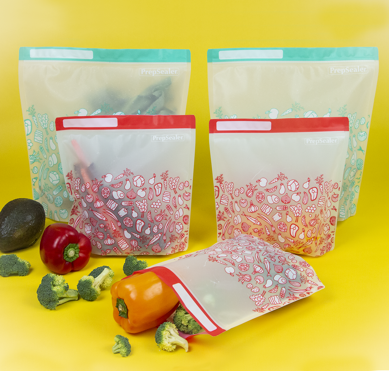 PrepSealer Food Saving Reusable Bag - Variety 10pc (5 Medium, 5 Large )